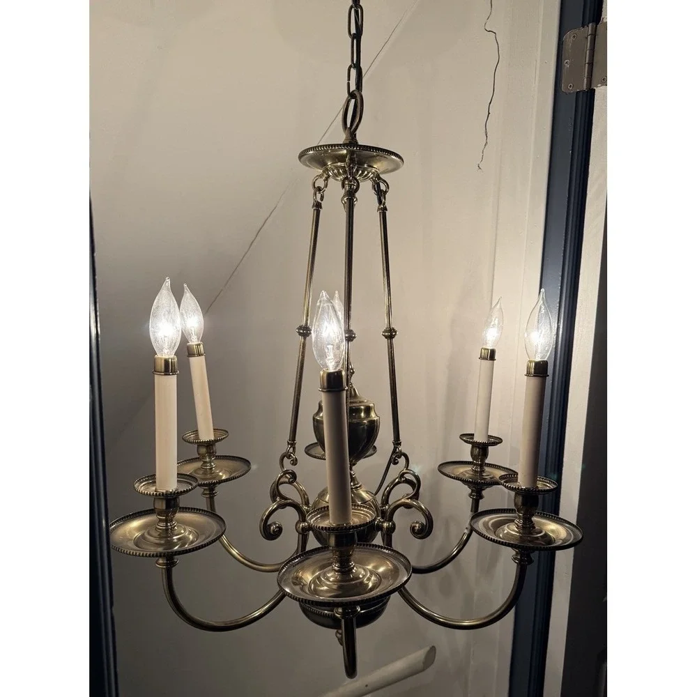 RARE Vintage H.A. Framburg Brass Large Chandelier with 6 Arms